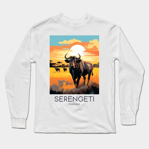 A Pop Art Travel Print of the Serengeti National Park - Tanzania Long Sleeve T-Shirt by Studio Red Koala